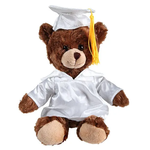 Soft Plush Chocolate Sitting Teddy Bear in Graduation Cap & Gown Stuffed Animal