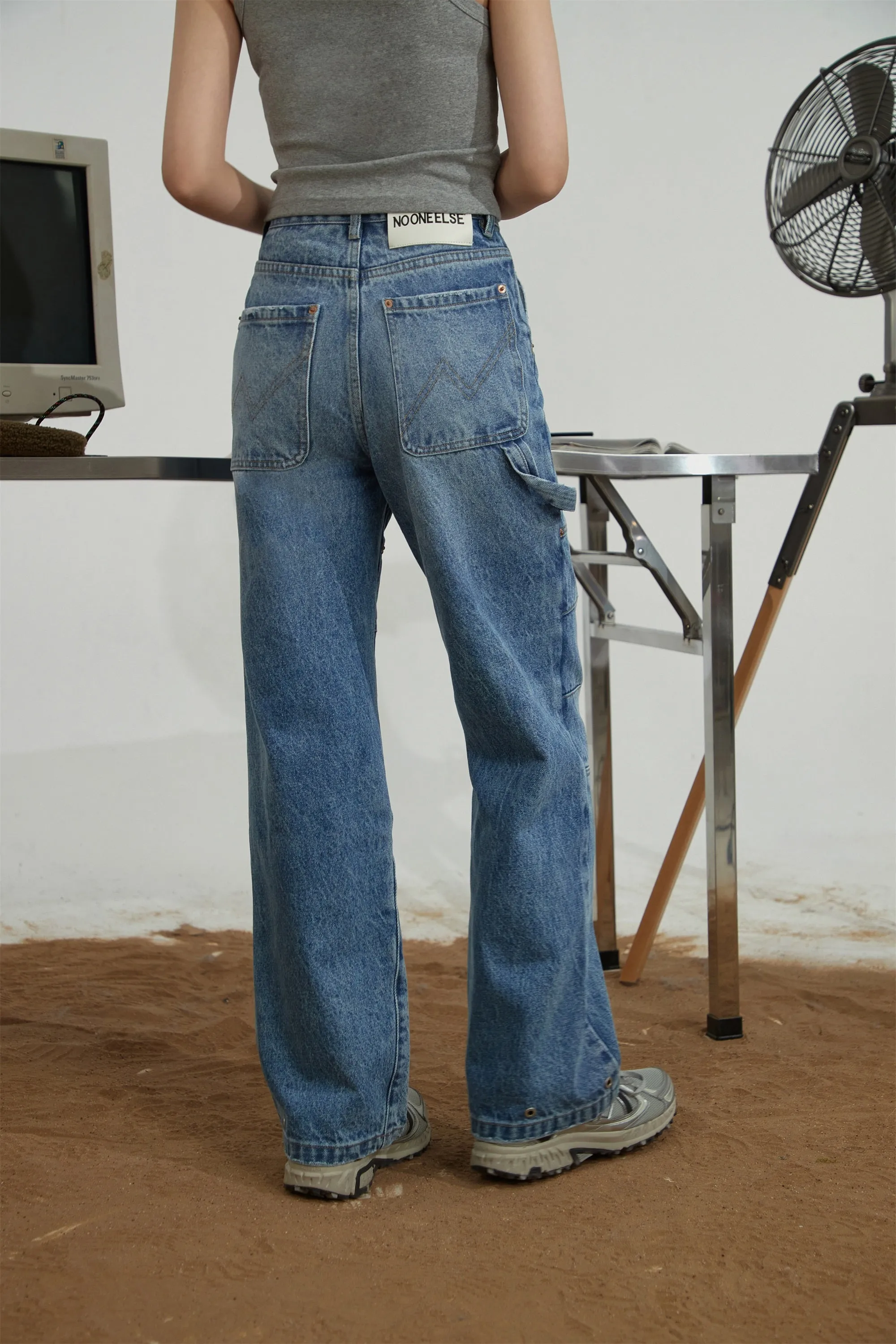 Straight Washed Denim Pants