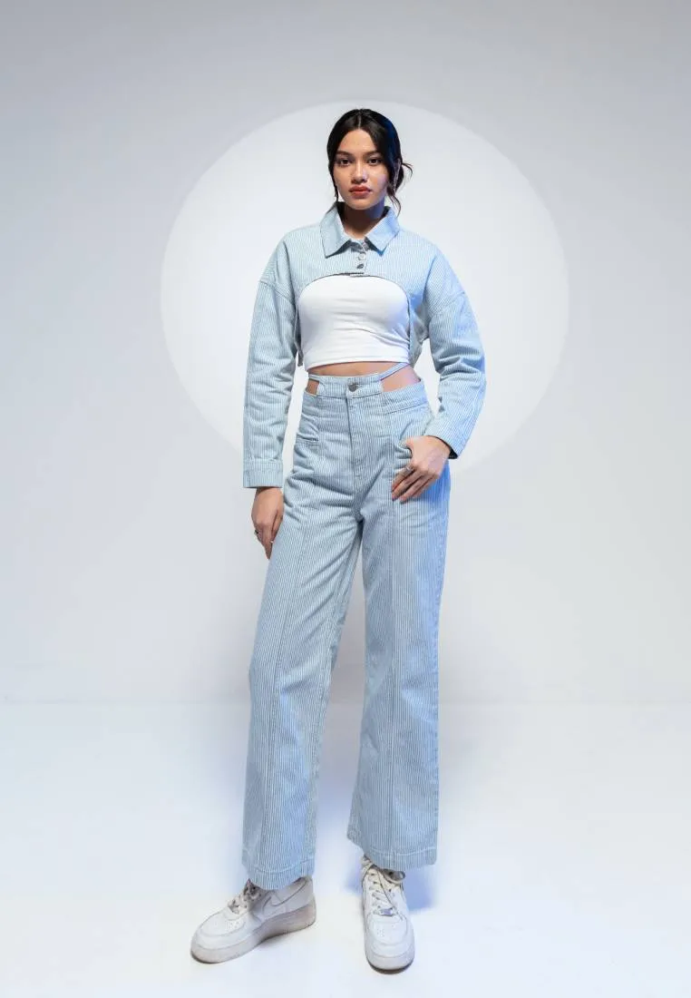 Striped High Waist Denim Pants