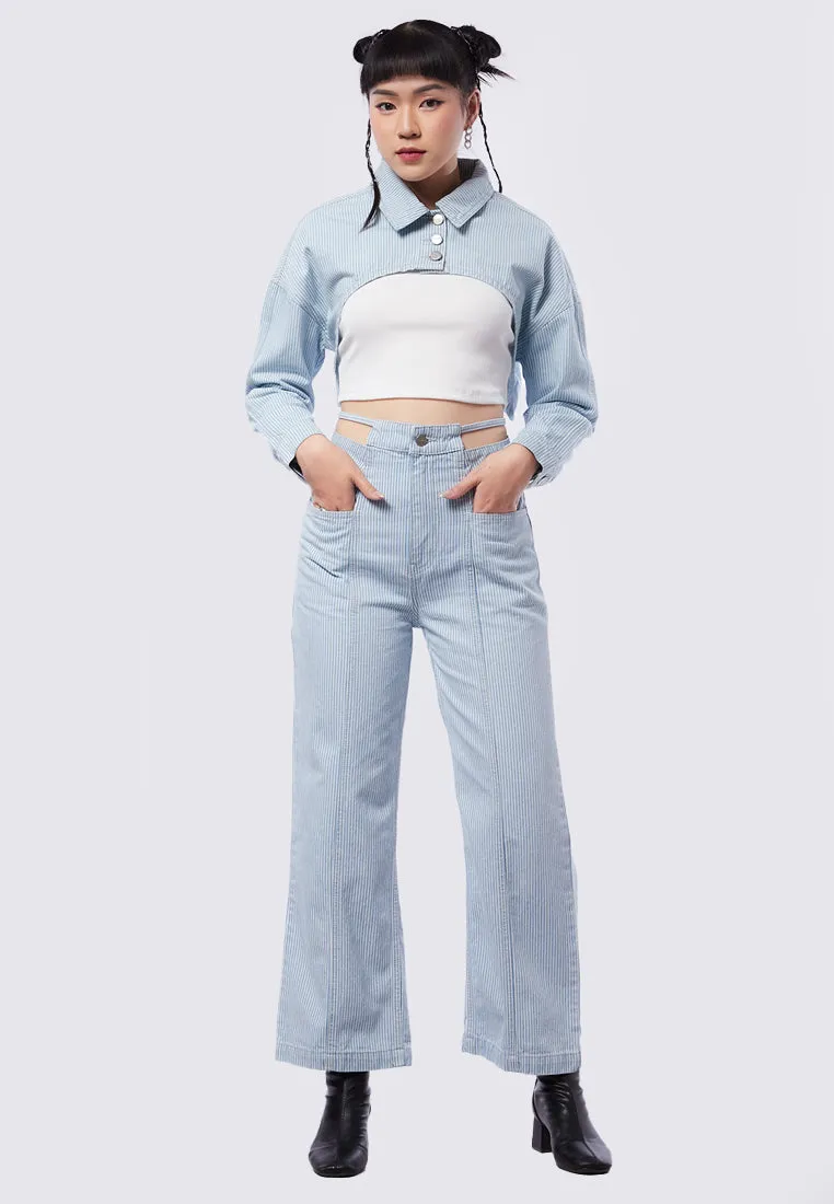 Striped High Waist Denim Pants