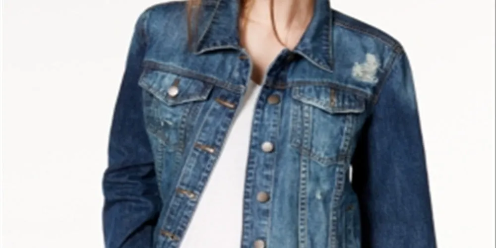 STS Blue Women's Cotton Boyfriend Faded Ripped Distressed Denim Jacket Blue Size X-Small