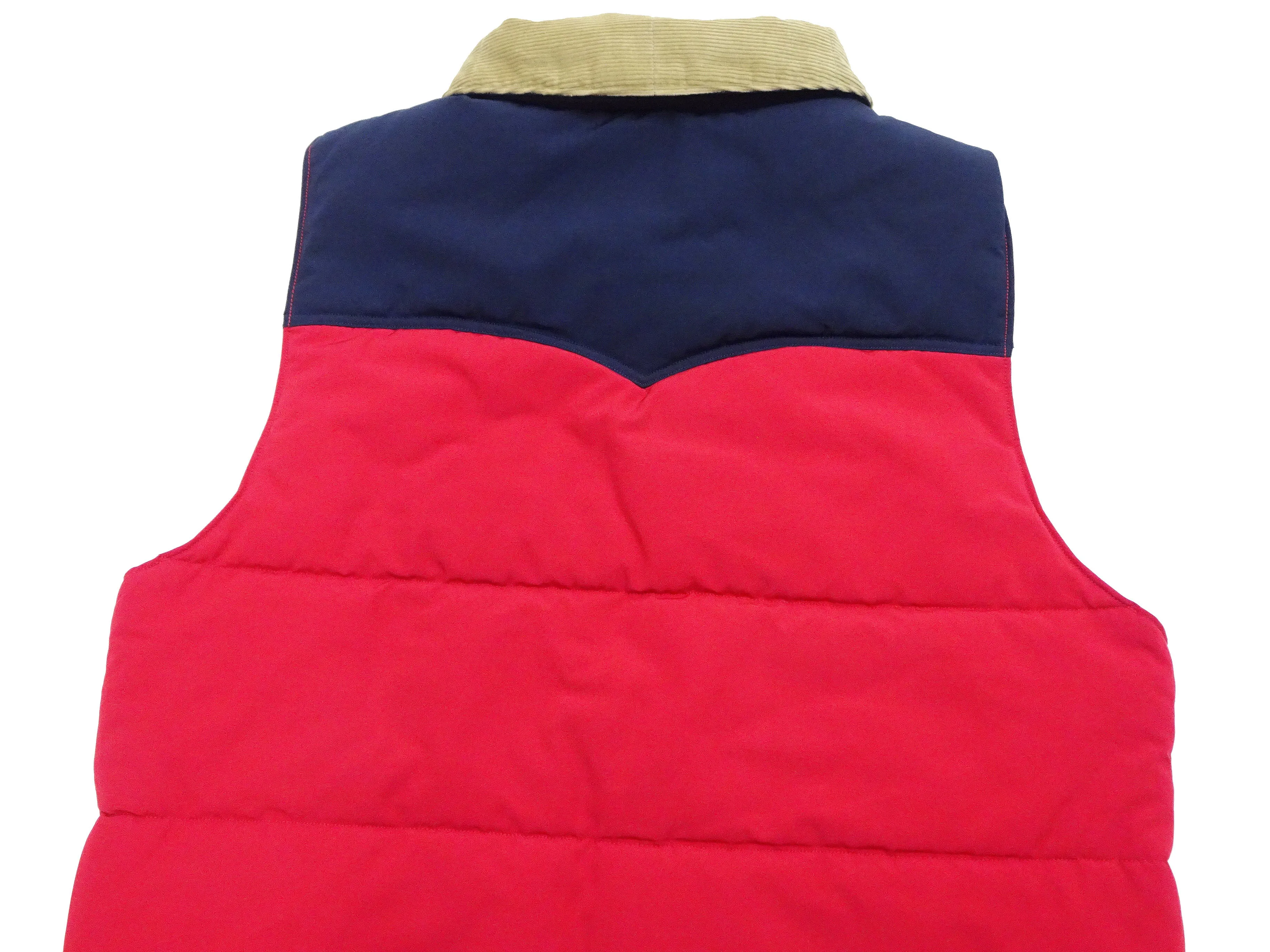 Sugar Cane Puffer Vest Men's Outer Vest Contrast Yoke Panel Padded Vest SC15400 165 Red/Navy-Blue/Beige