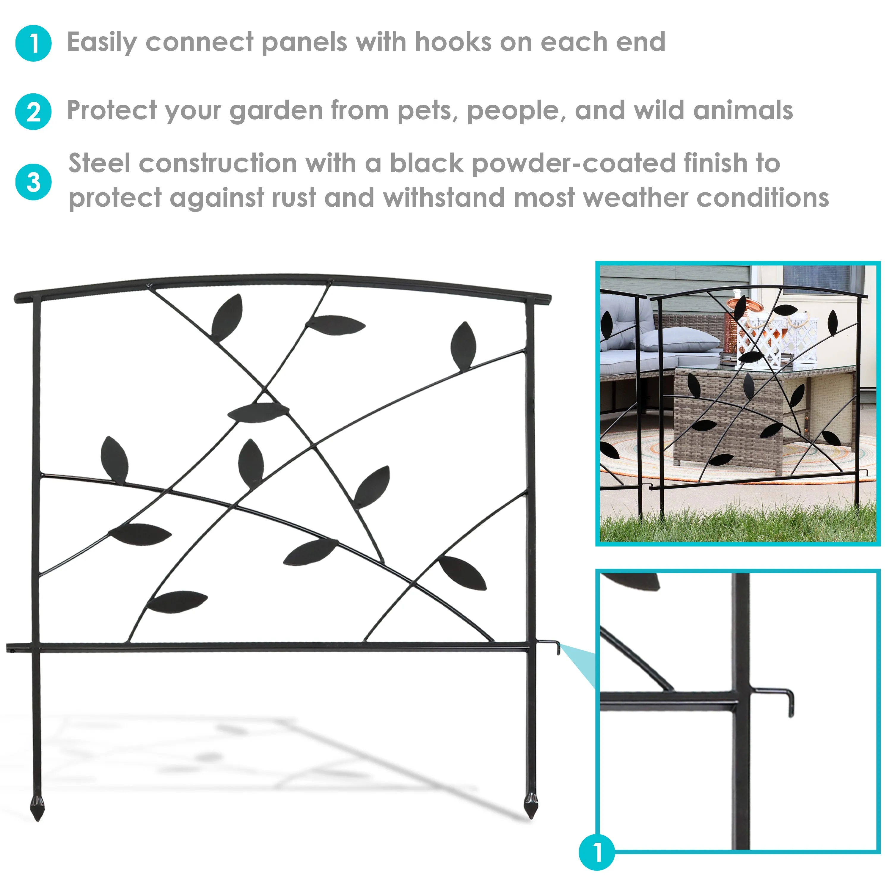 Sunnydaze 5-Piece Modern Leaves Metal Garden Fence Panels - 10' Overall