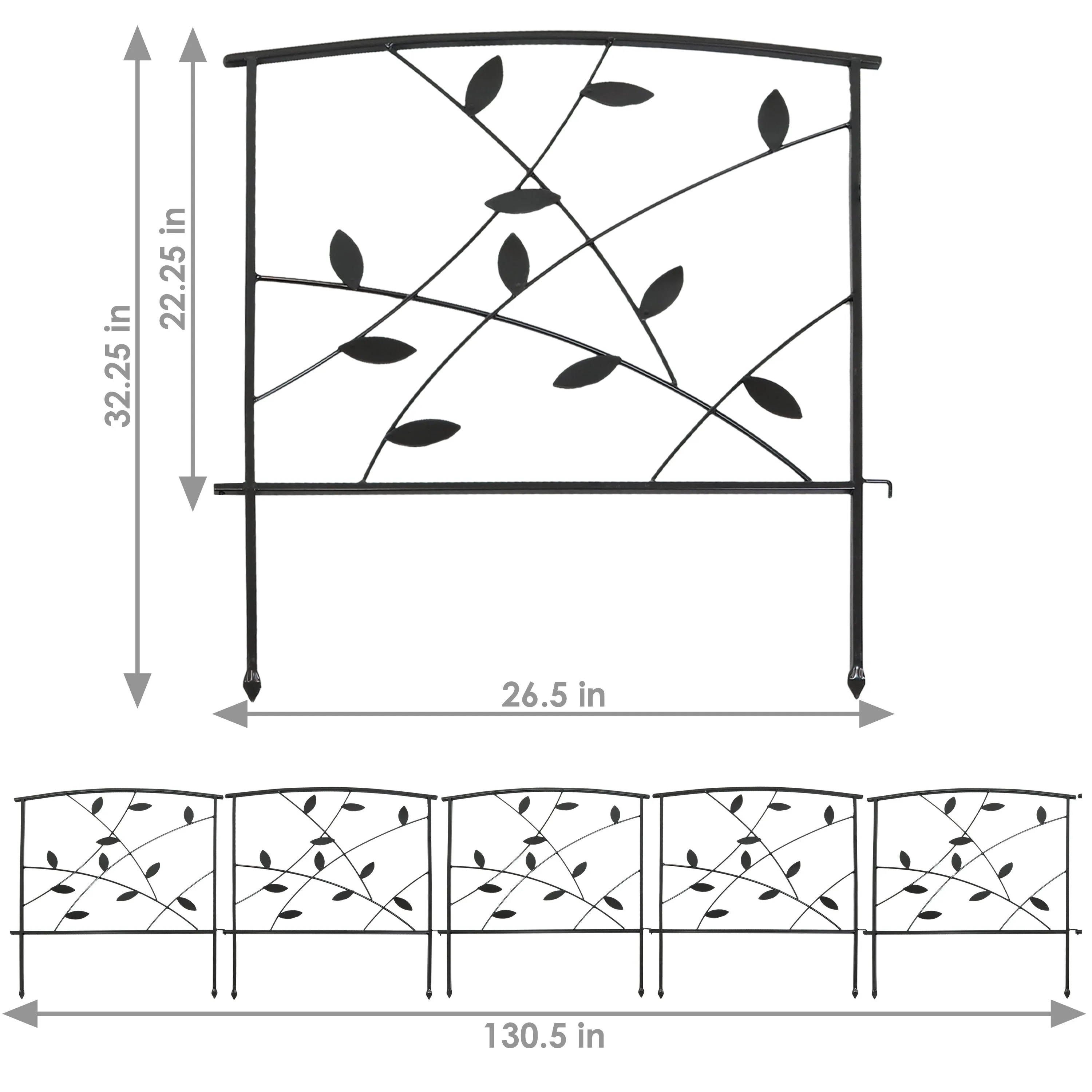 Sunnydaze 5-Piece Modern Leaves Metal Garden Fence Panels - 10' Overall