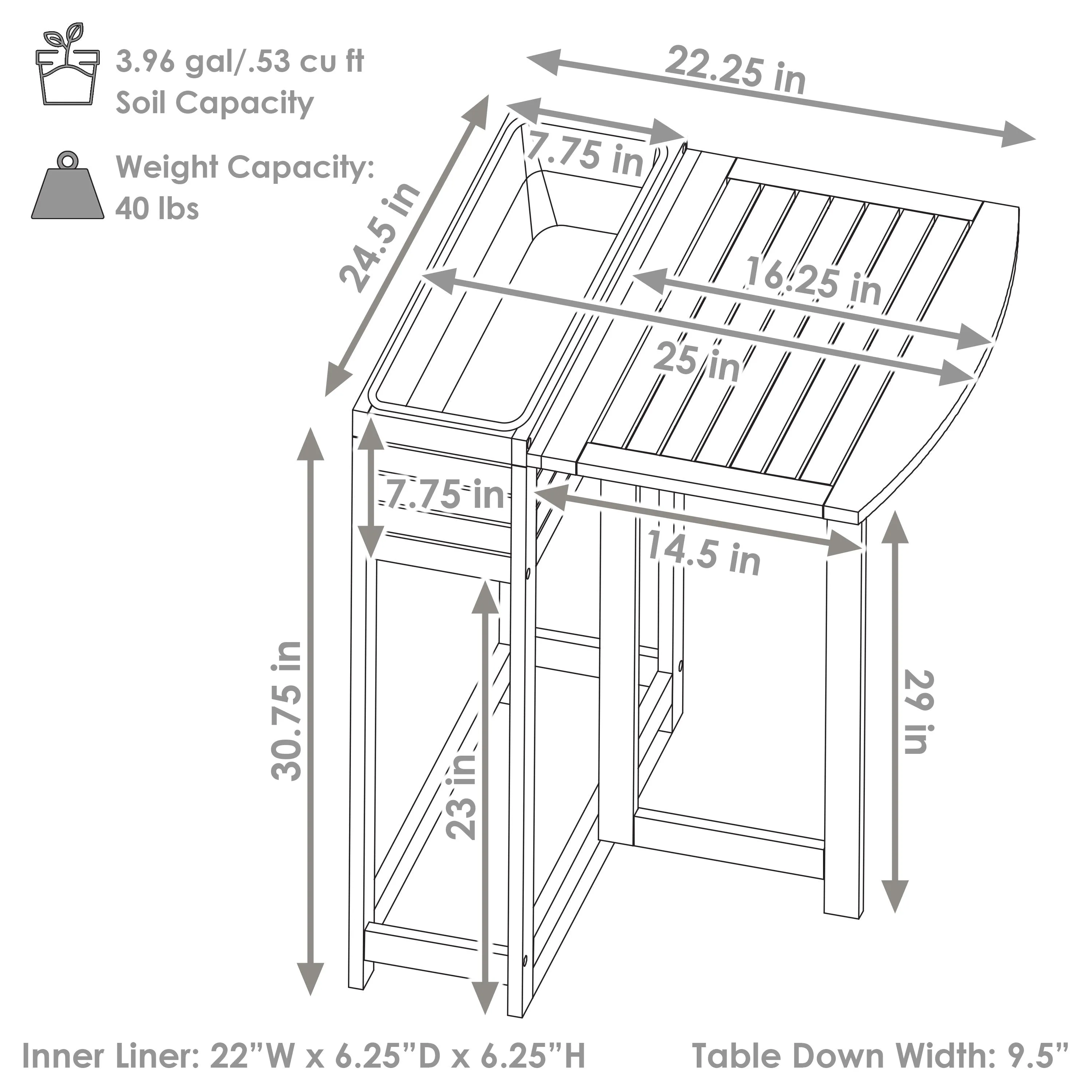 Sunnydaze Acacia Wood Raised Garden Bed with Shelf - 30.5" H