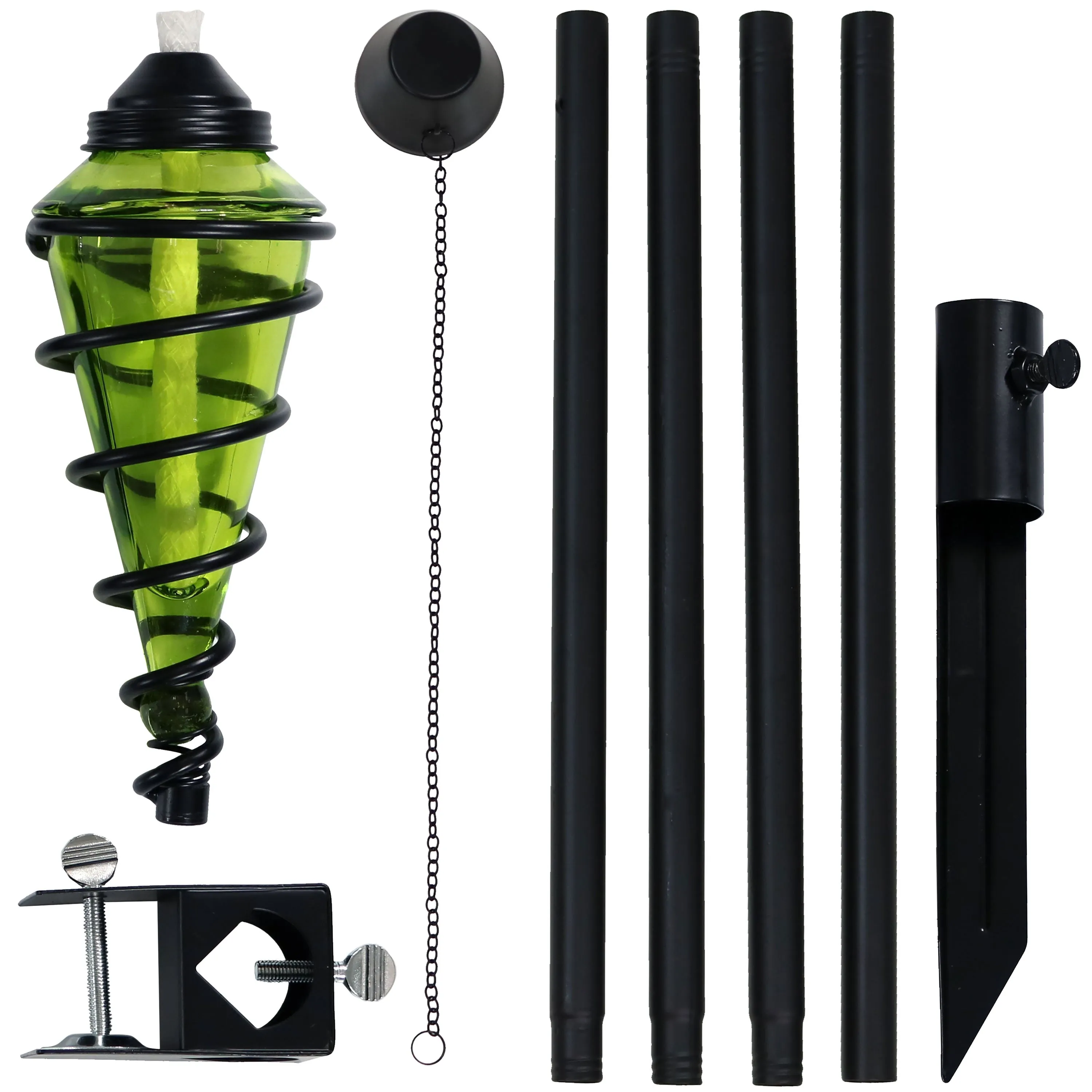 Sunnydaze Adjustable Height Metal Swirl Glass Outdoor Lawn Patio Torch