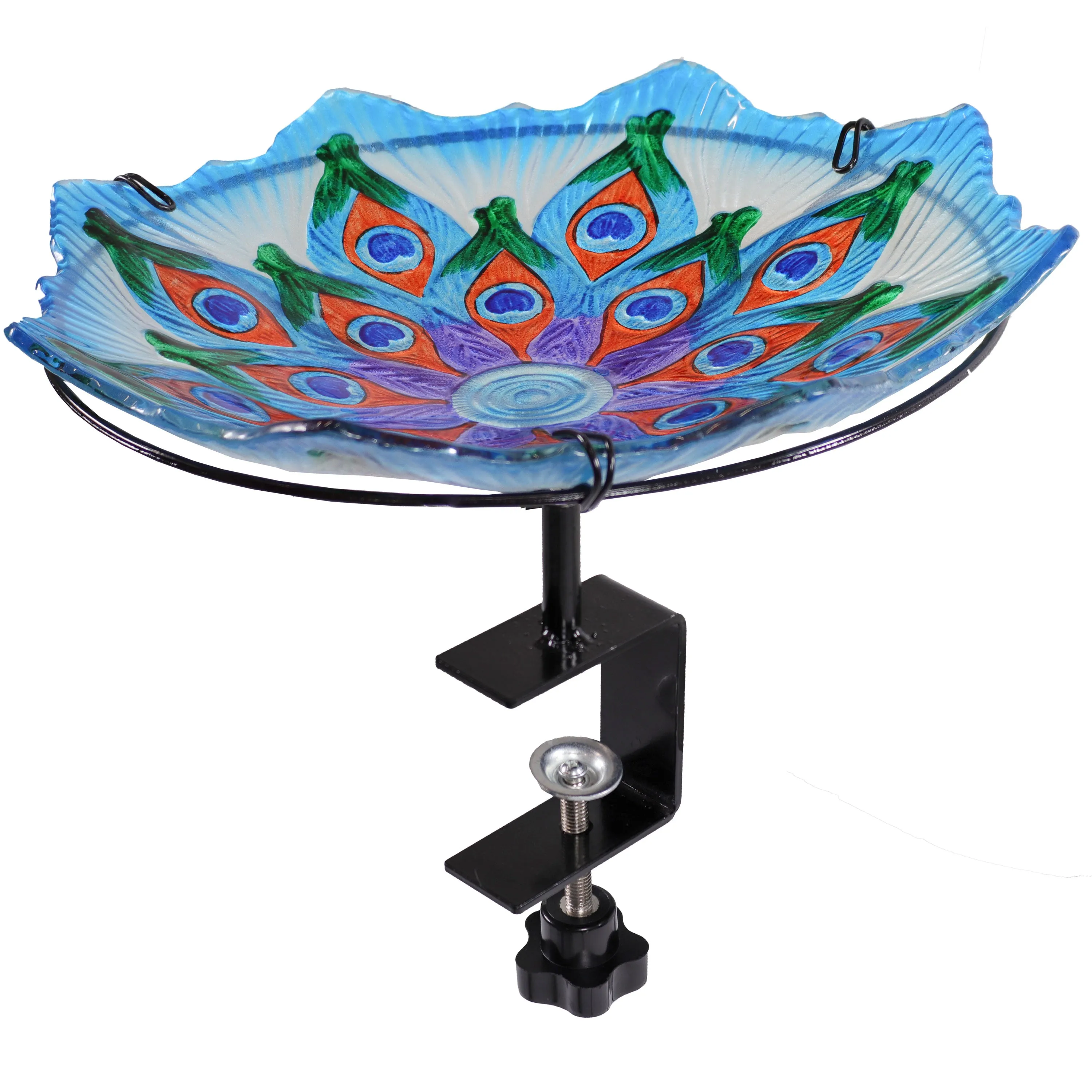 Sunnydaze Exquisite Feathers Deck-Mounted/Staked Glass Bird Bath