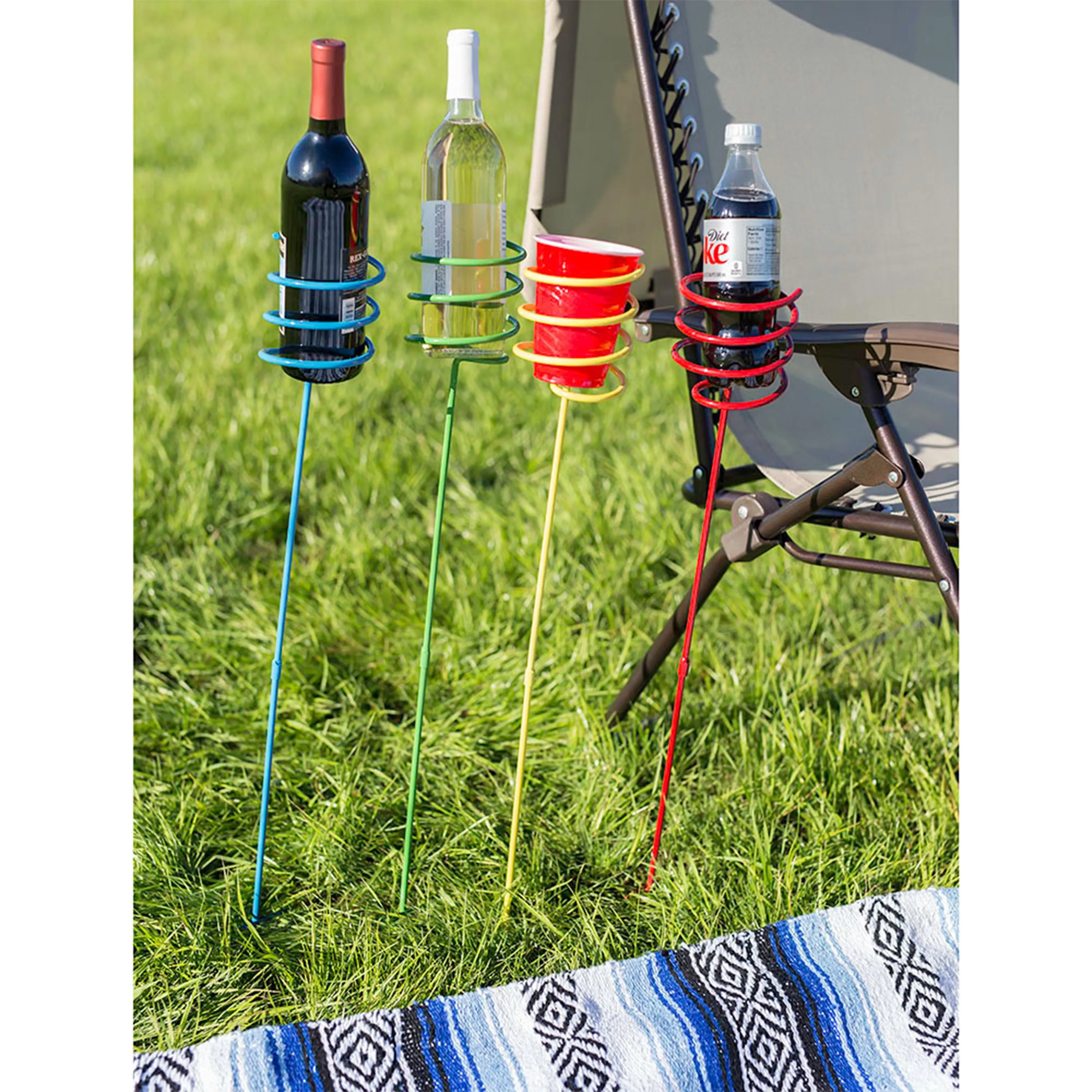 Sunnydaze Heavy-Duty Metal Drink Holder Stakes - Multicolor