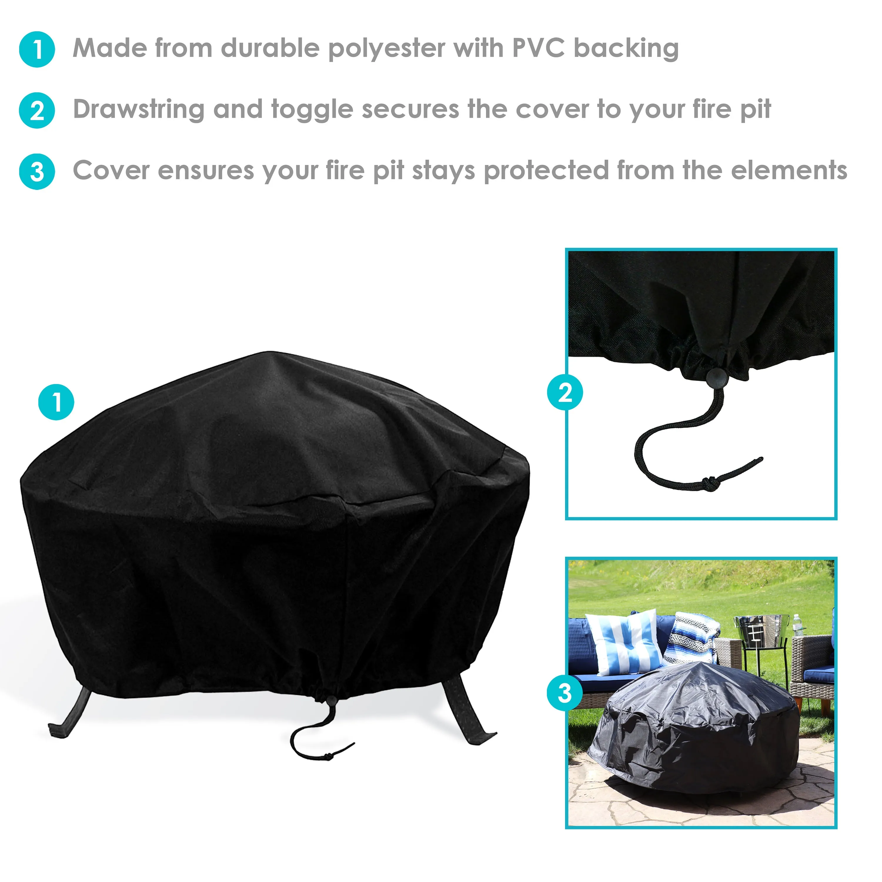 Sunnydaze Heavy-Duty Outdoor Round Fire Pit Cover - Black