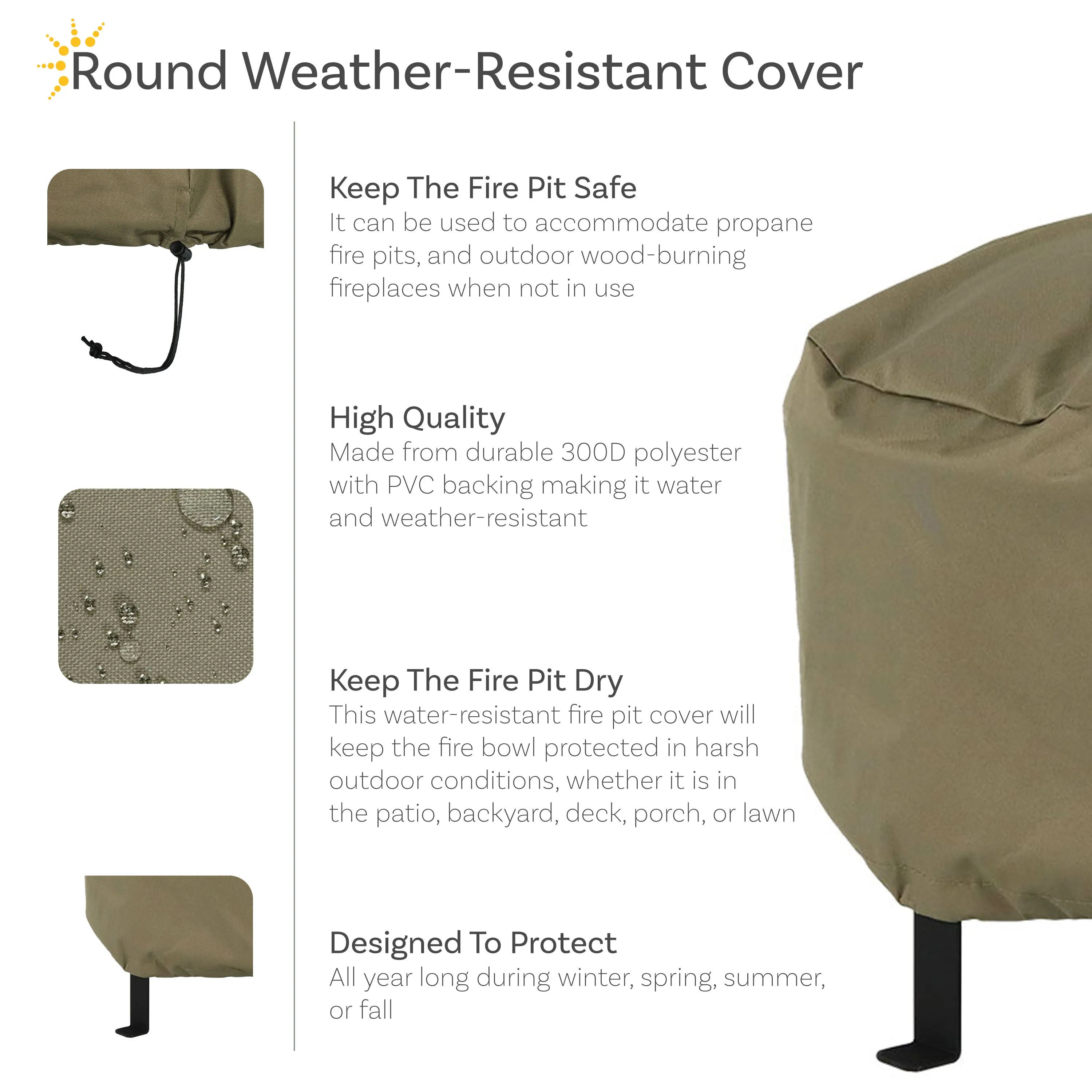 Sunnydaze Heavy-Duty Round Fire Pit Cover with Drawstring Closure