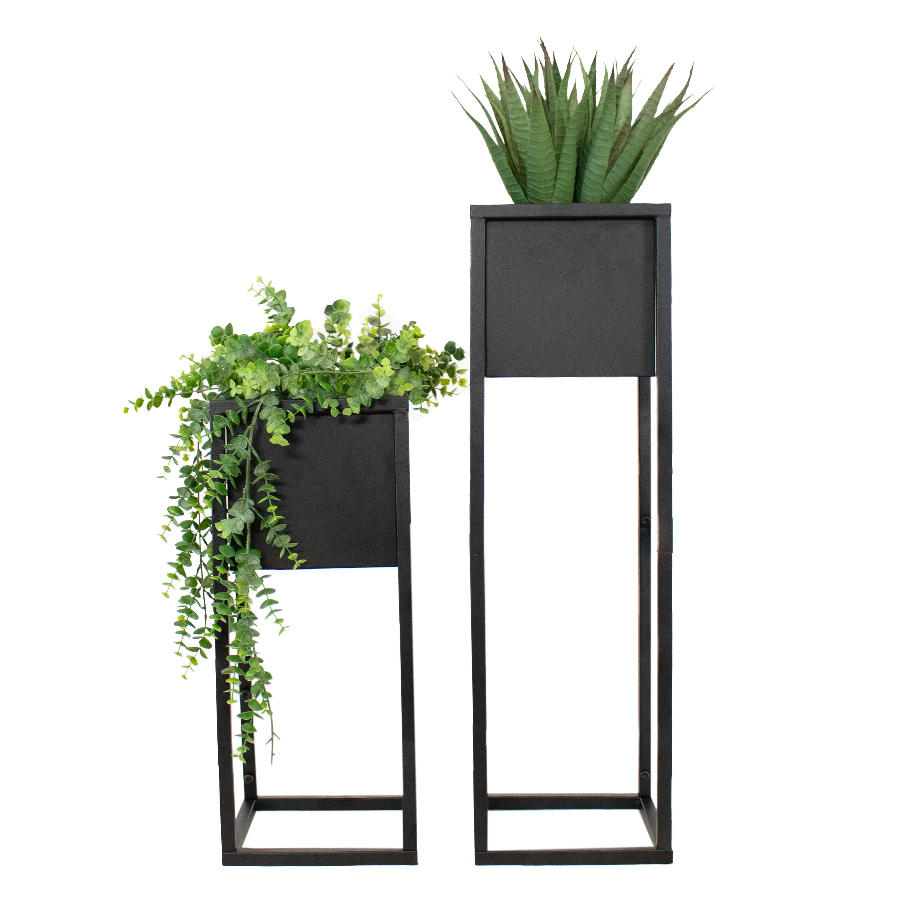 Sunnydaze Modern Simplicity Metal Planter Boxes with Legs - 19.75" H and 27" H