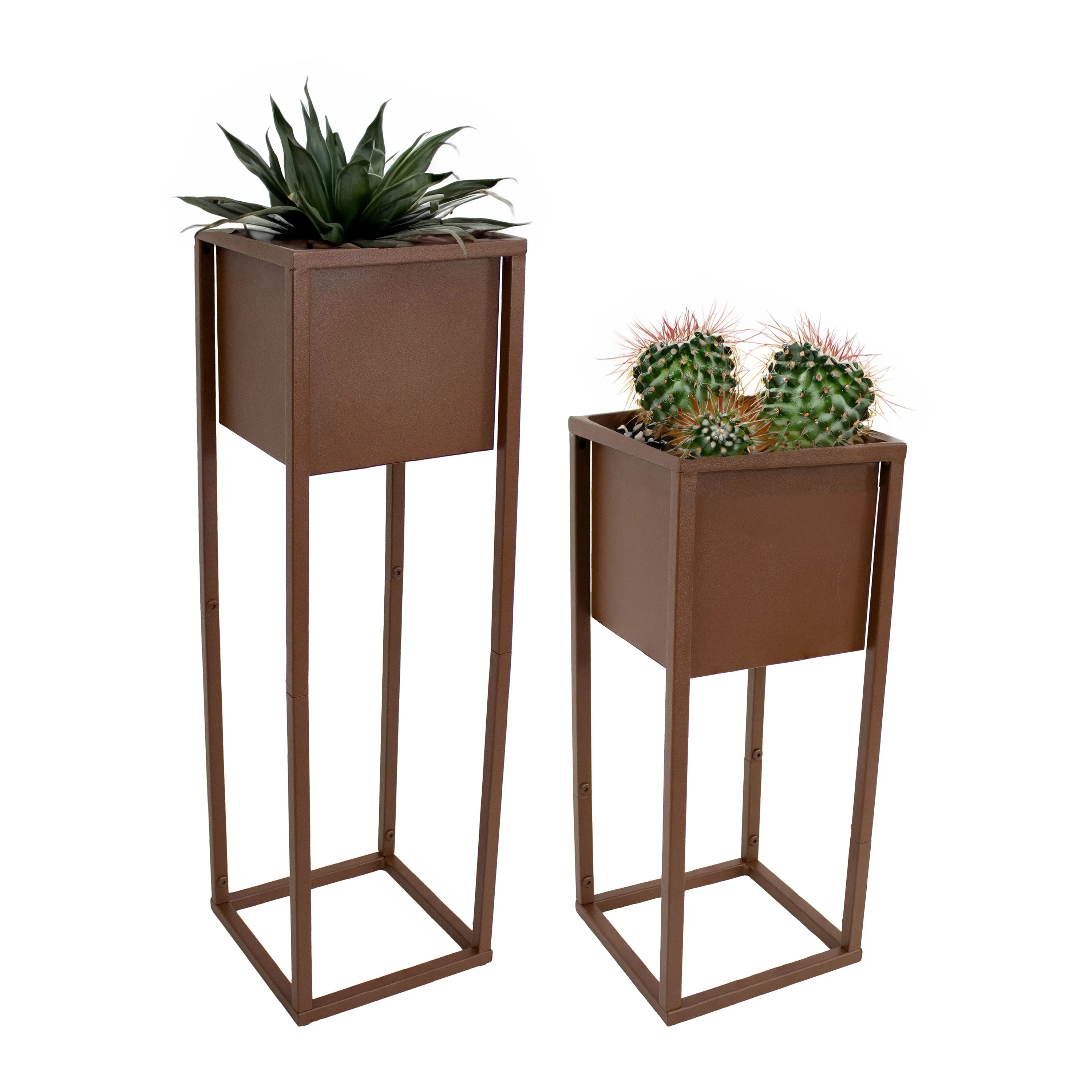 Sunnydaze Modern Simplicity Metal Planter Boxes with Legs - 19.75" H and 27" H