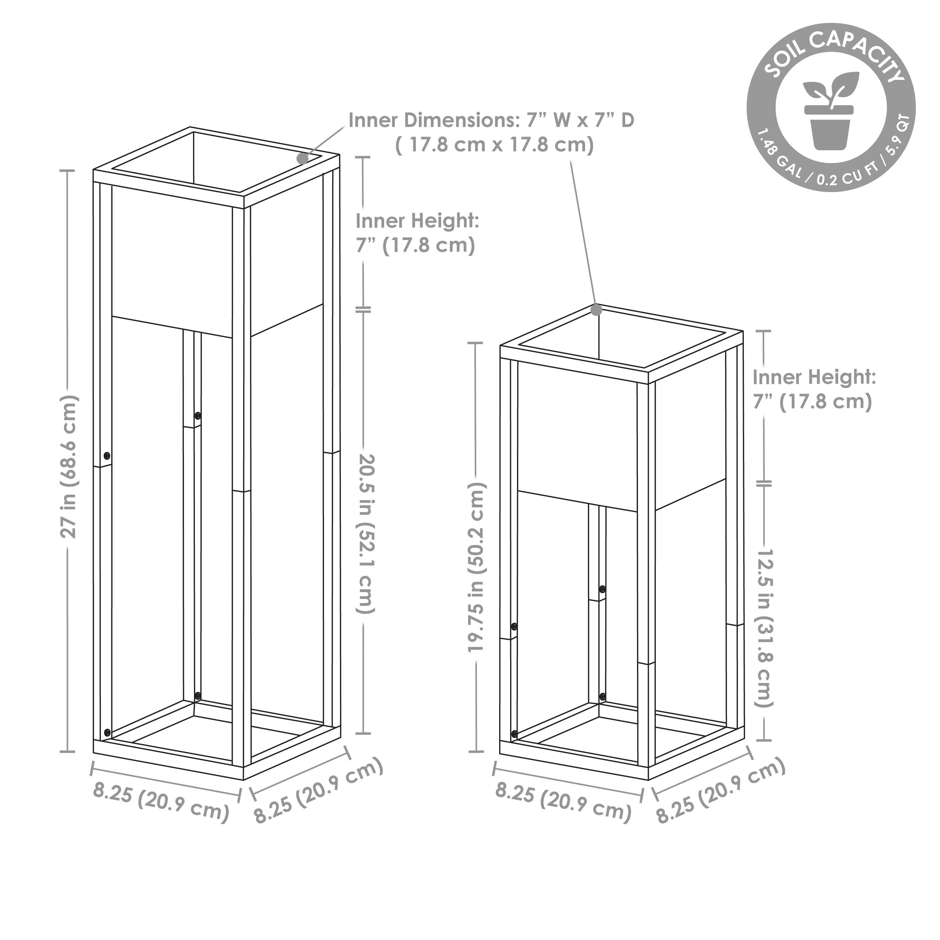 Sunnydaze Modern Simplicity Metal Planter Boxes with Legs - 19.75" H and 27" H