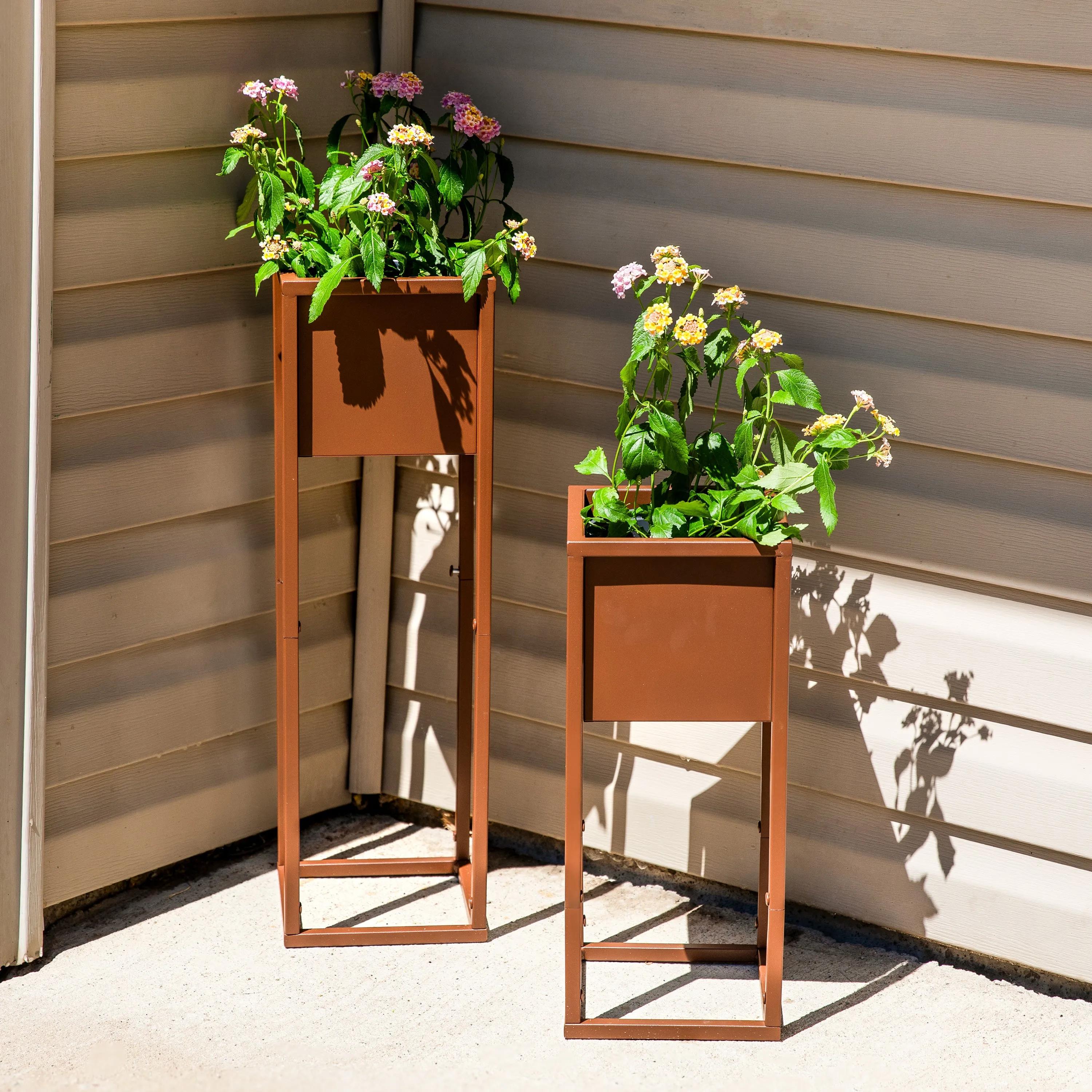 Sunnydaze Modern Simplicity Metal Planter Boxes with Legs - 19.75" H and 27" H