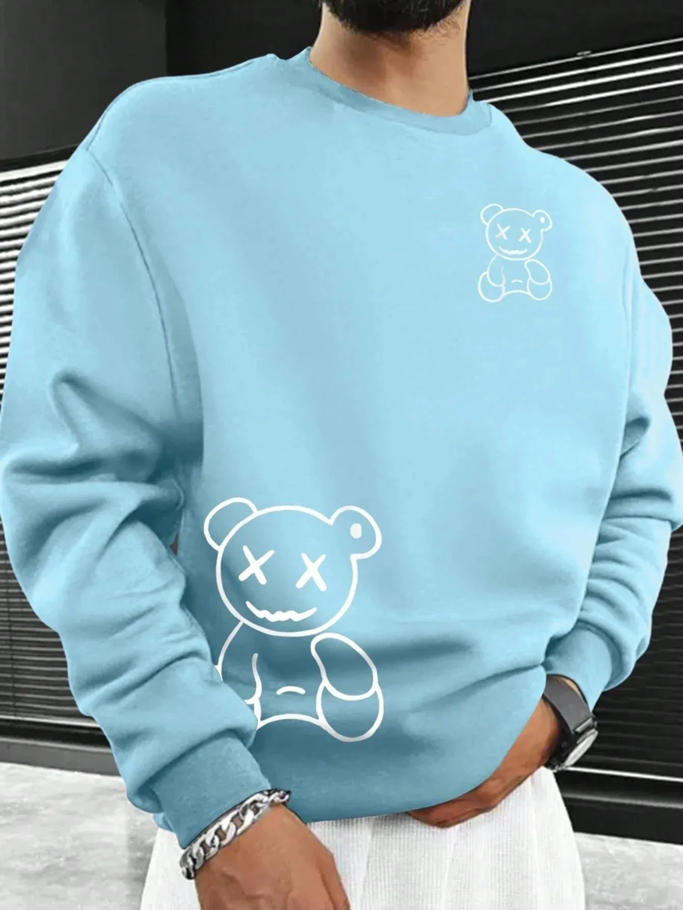 SXV  'TEDDY TEDDY’ Printed Cool Aesthetic Drop Shoulder Oversized Baggy Sweatshirt