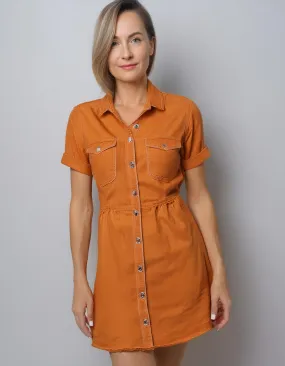 Tangerine Short Sleeve Shirt Dress