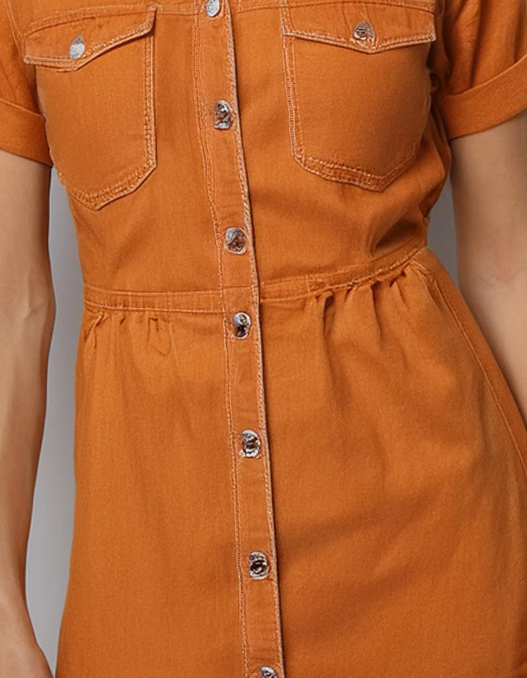 Tangerine Short Sleeve Shirt Dress