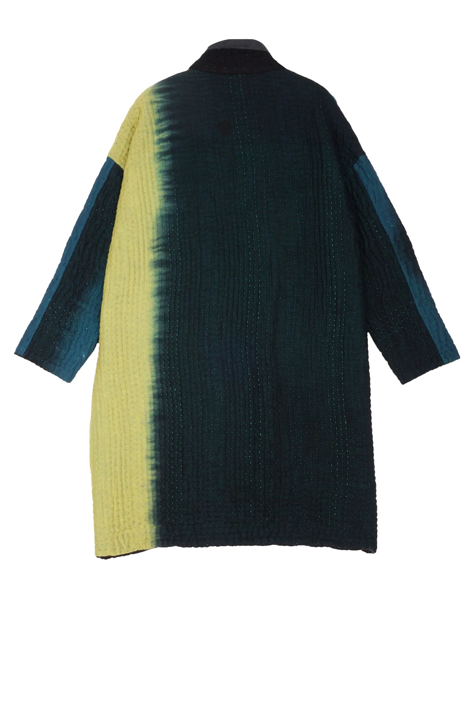 TEAL OMBRE AND PATCH KANTHA OVERSIZED MEDIUM COAT - up6331-blk -