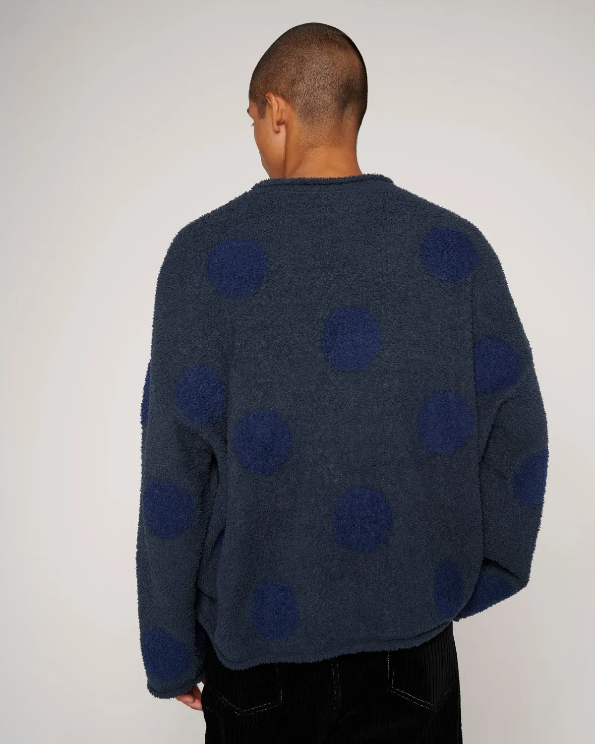 Teddy Fur Dot Knit Sweater - Navy