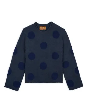 Teddy Fur Dot Knit Sweater - Navy