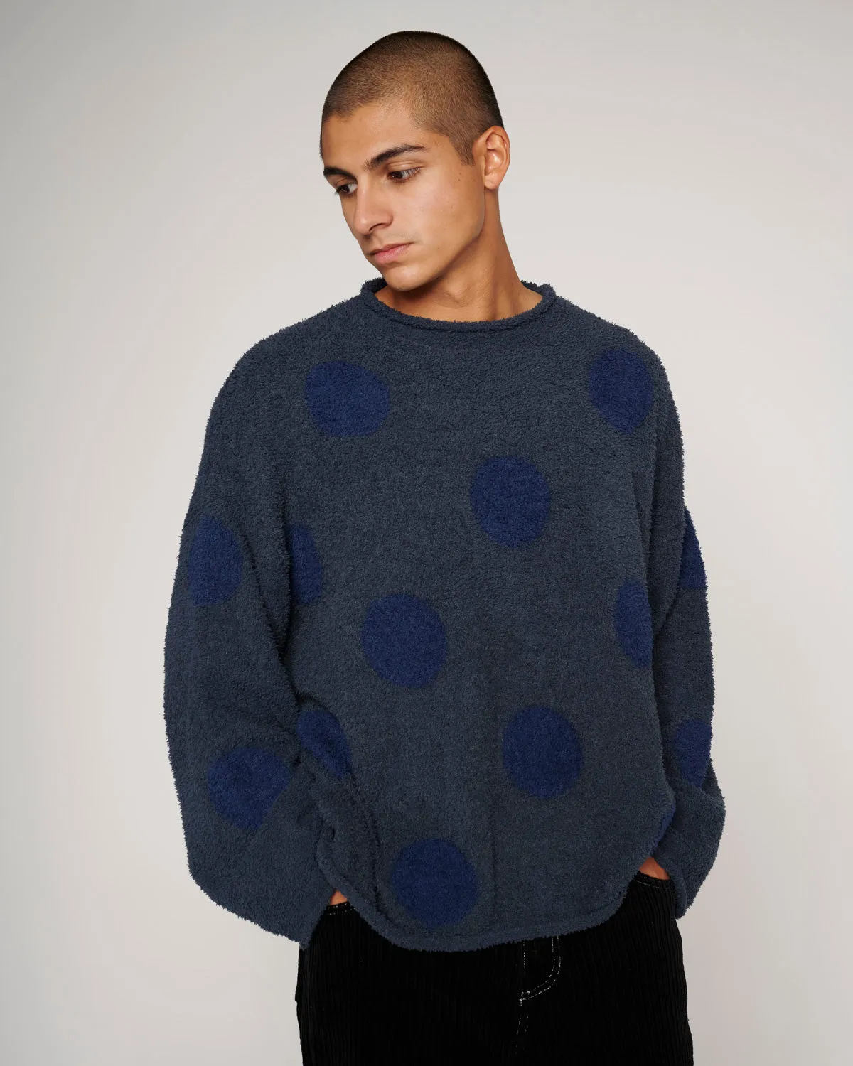 Teddy Fur Dot Knit Sweater - Navy