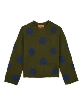 Teddy Fur Dot Knit Sweater - Olive