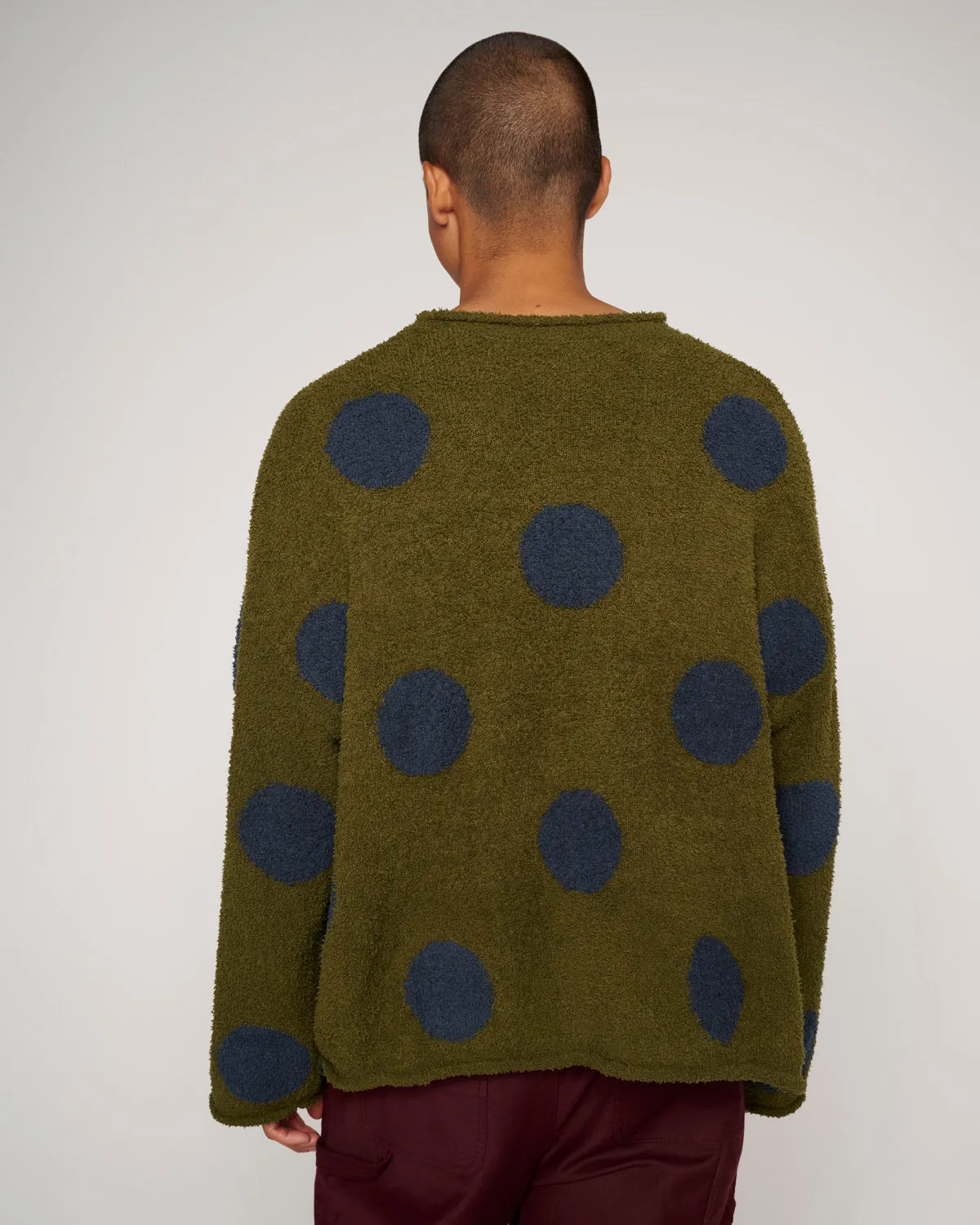 Teddy Fur Dot Knit Sweater - Olive