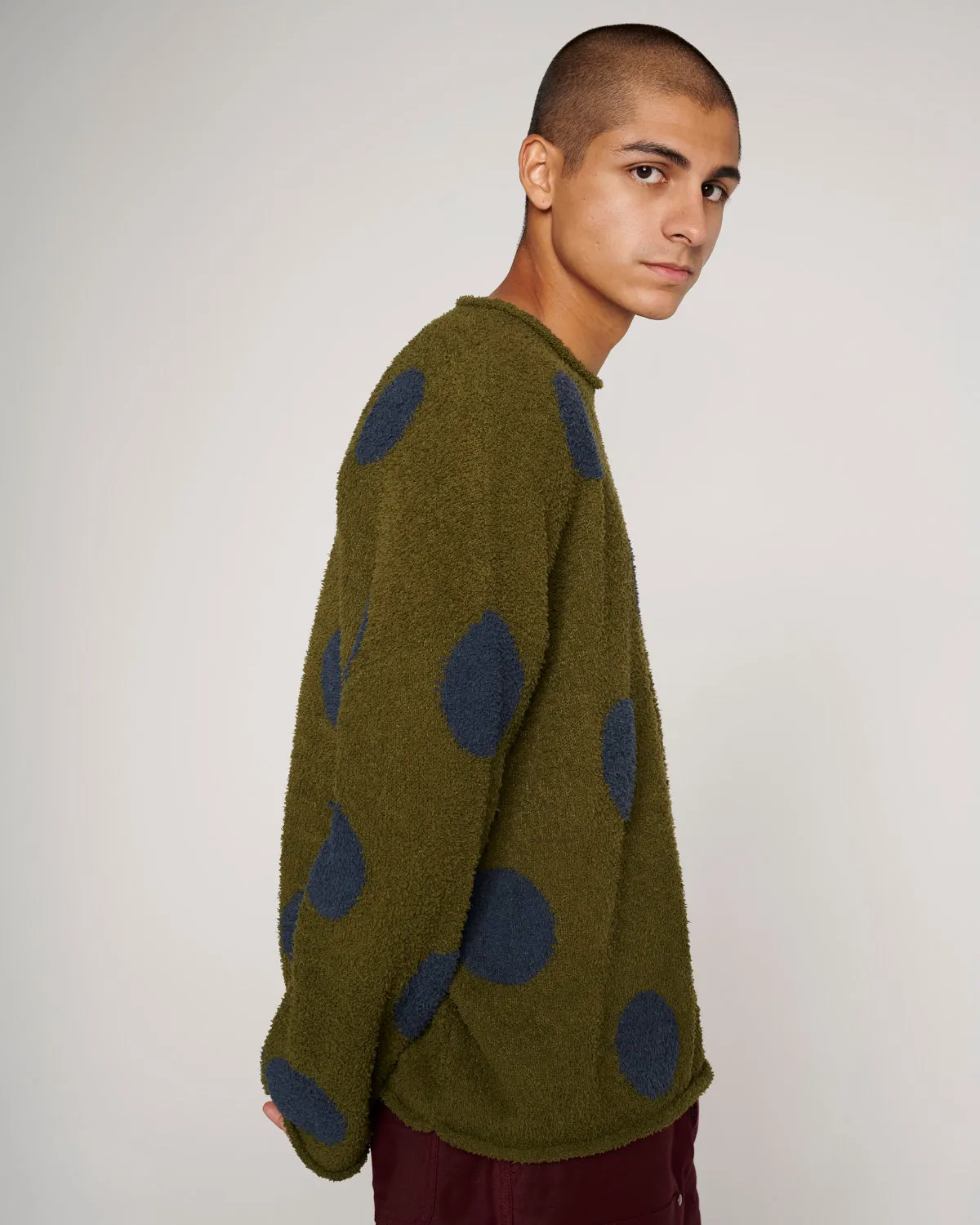 Teddy Fur Dot Knit Sweater - Olive