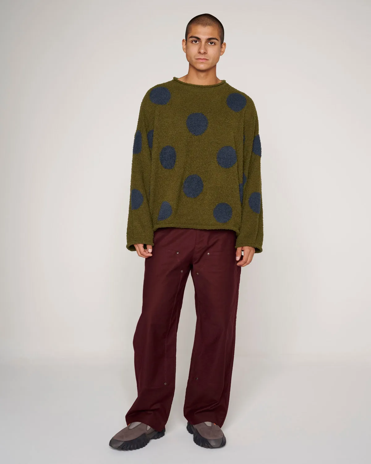 Teddy Fur Dot Knit Sweater - Olive