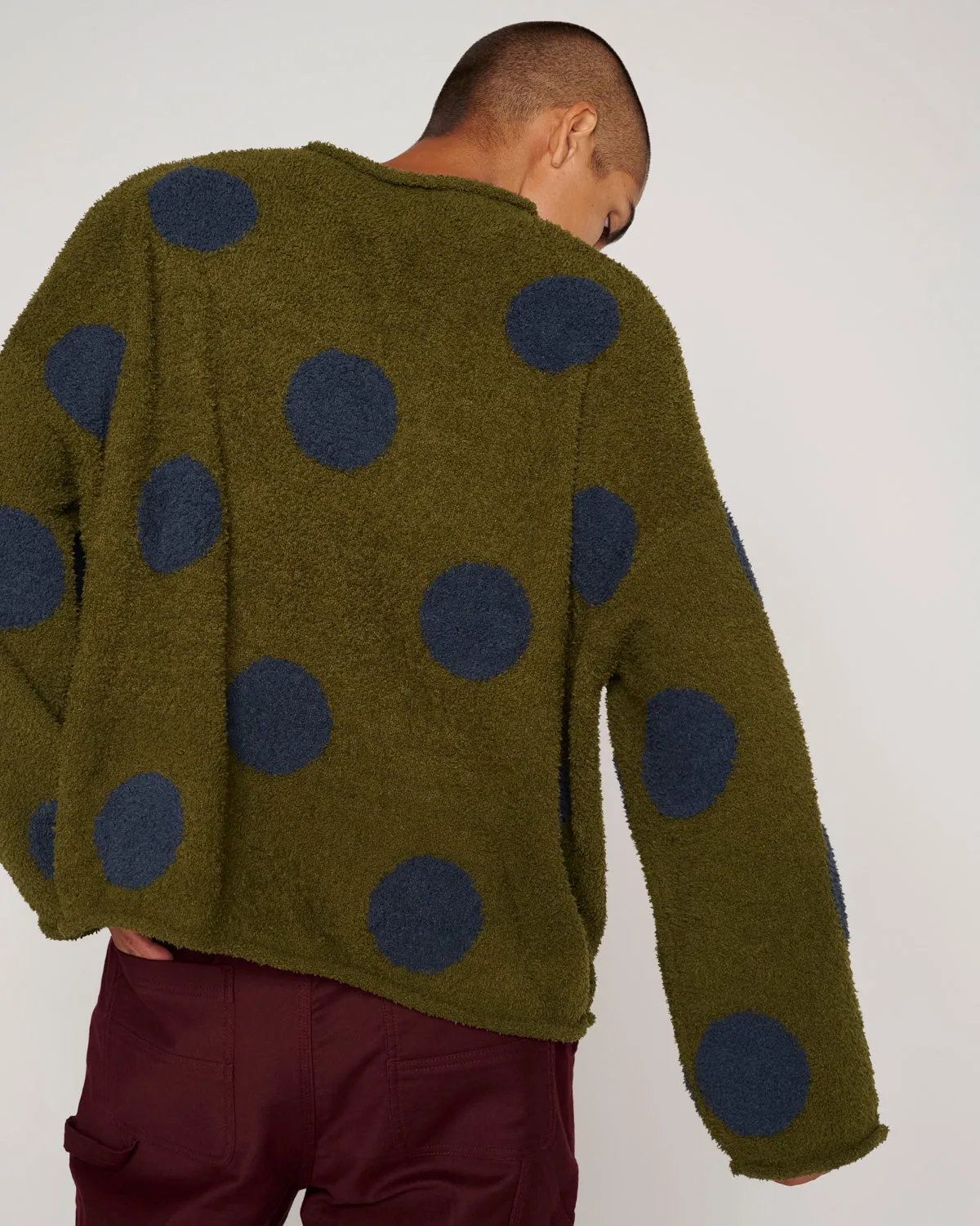 Teddy Fur Dot Knit Sweater - Olive