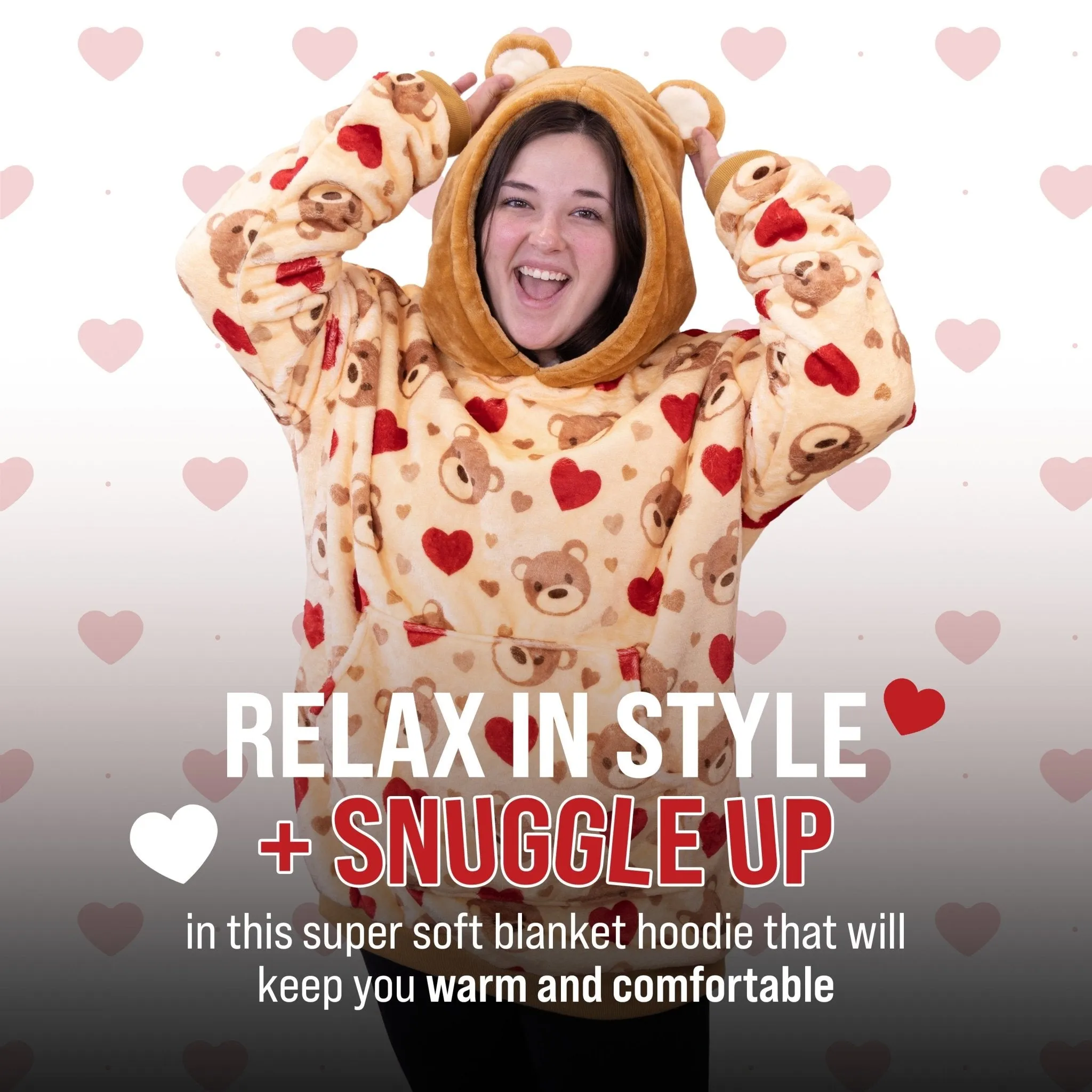 Teddy Hearts Snugible | Blanket Hoodie & Pillow