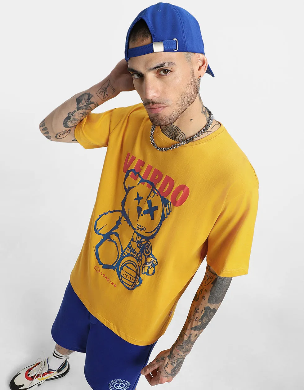 Teddy Mustard Oversized Front Graphic Printed Tshirt