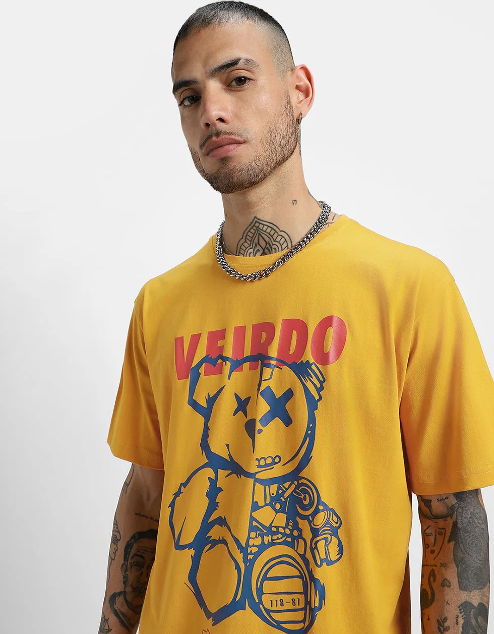 Teddy Mustard Oversized Front Graphic Printed Tshirt