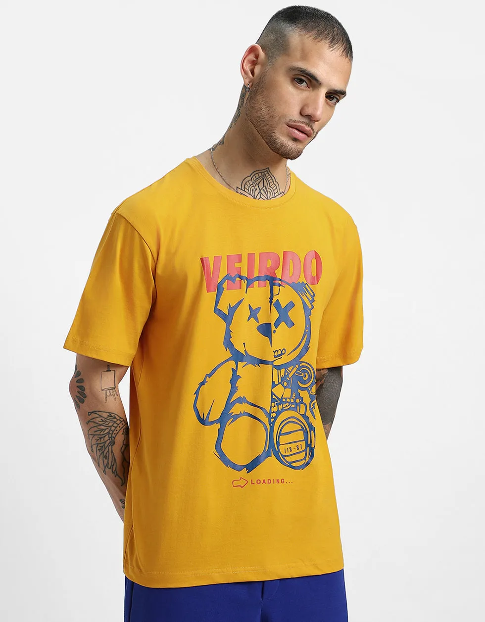 Teddy Mustard Oversized Front Graphic Printed Tshirt