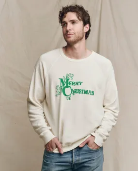 The Men’s College Sweatshirt. Graphic -- Washed White with Merry Christmas Graphic