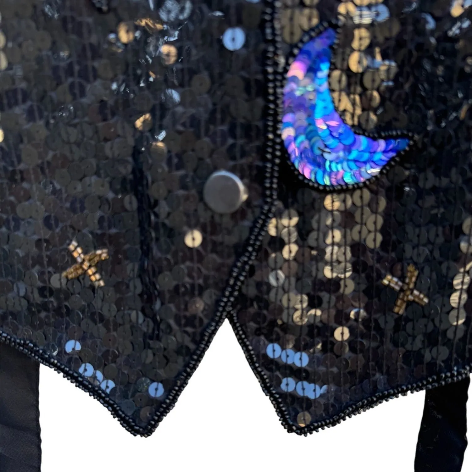 The Quacker Factory Vintage Black Holiday Santa Tree Snap Closure Sequin Vest S