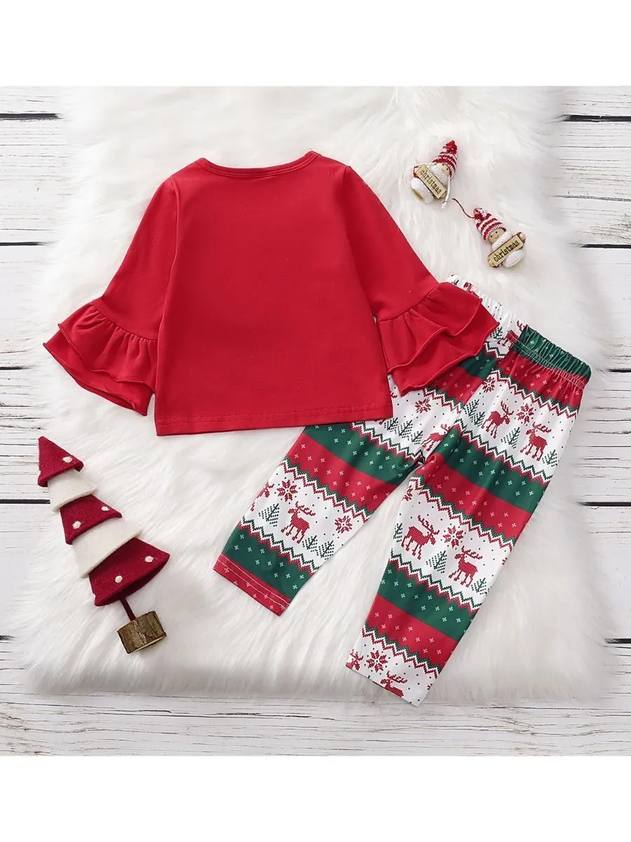 Toddler Girl 2-Piece Jesus Loves You Christmas Outfits Top & Trousers