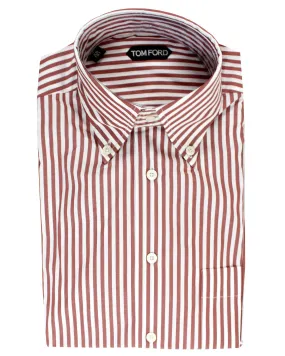 Tom Ford Button-Down Shirt White Maroon Stripes 39 - 15 1/2 SALE