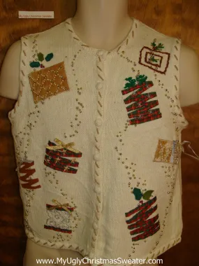 Ugly Two Sided Gift Themed Christmas Sweater Vest