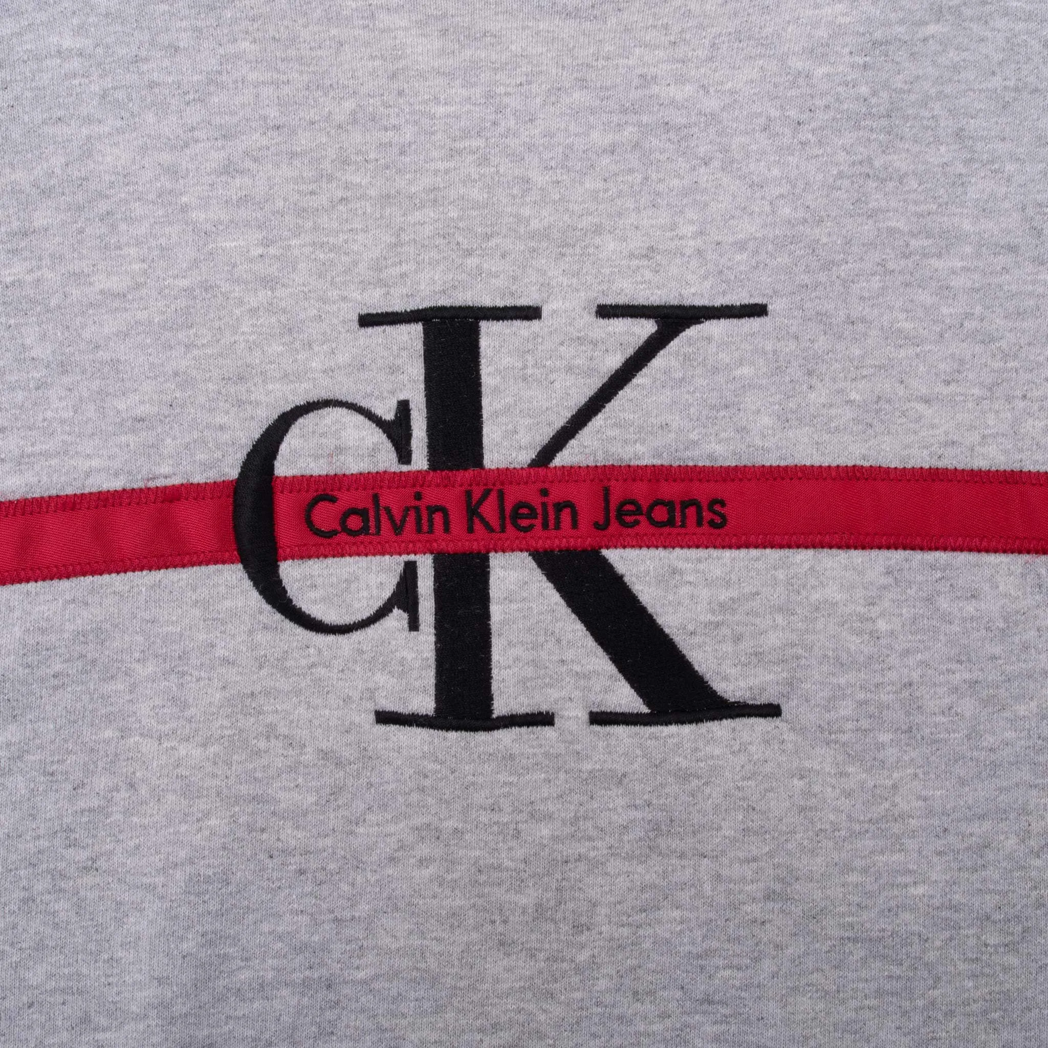 VINTAGE CALVIN KLEIN EMBROIDERED GREY SWEATSHIRT 1990S XL MADE IN USA