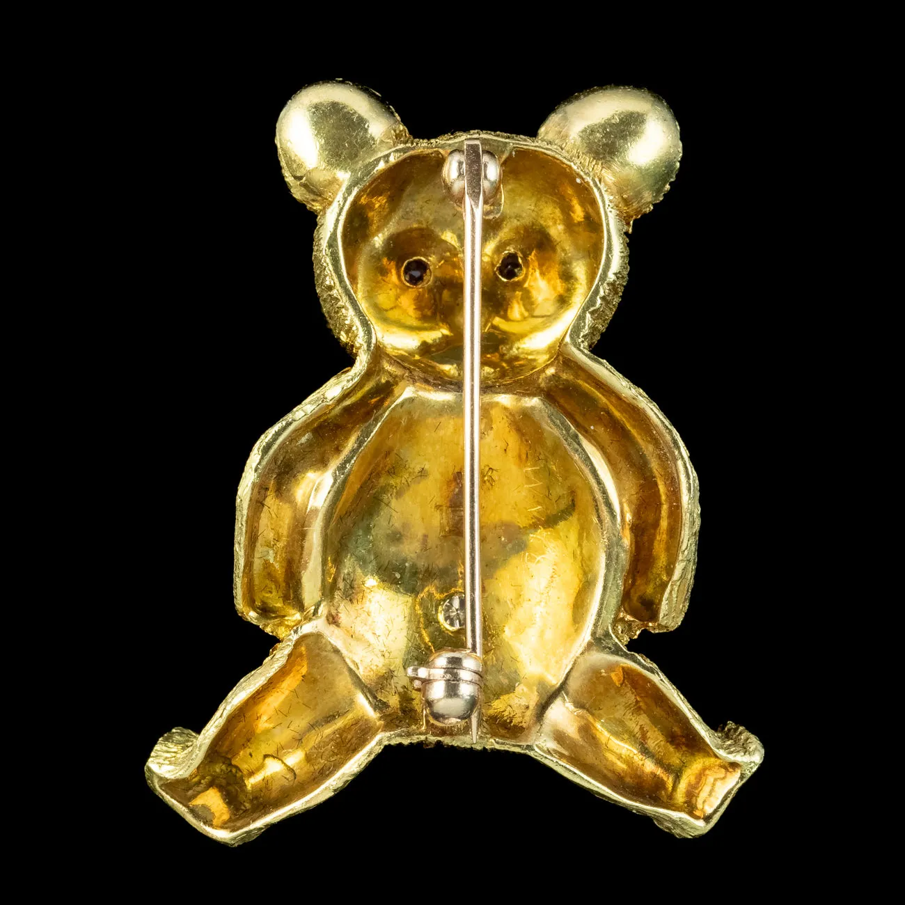 Vintage Diamond Ruby Teddy Bear Brooch 18ct Gold