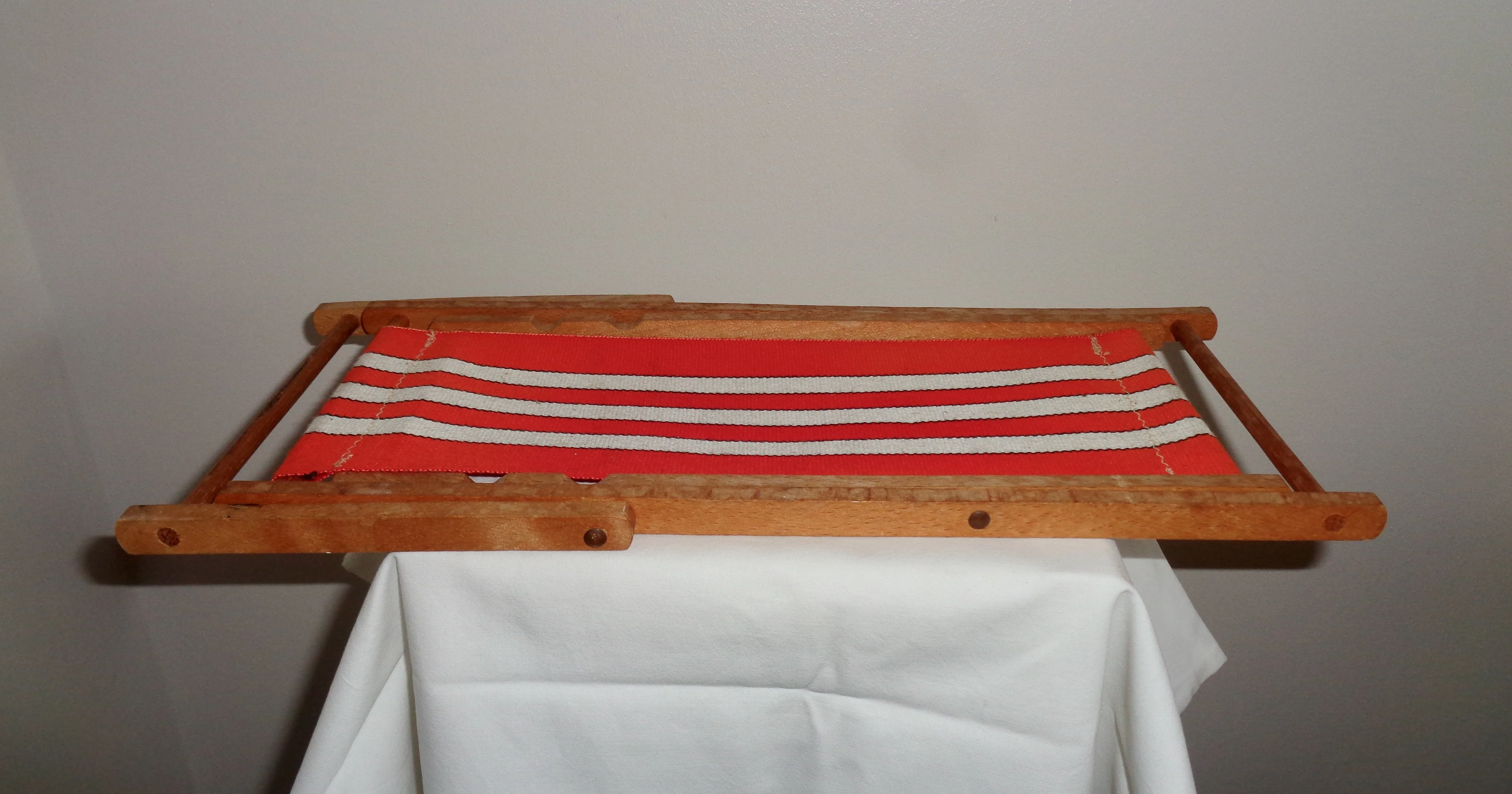 Vintage Miniature Toy Deck Chair Made From Wood & Canvas