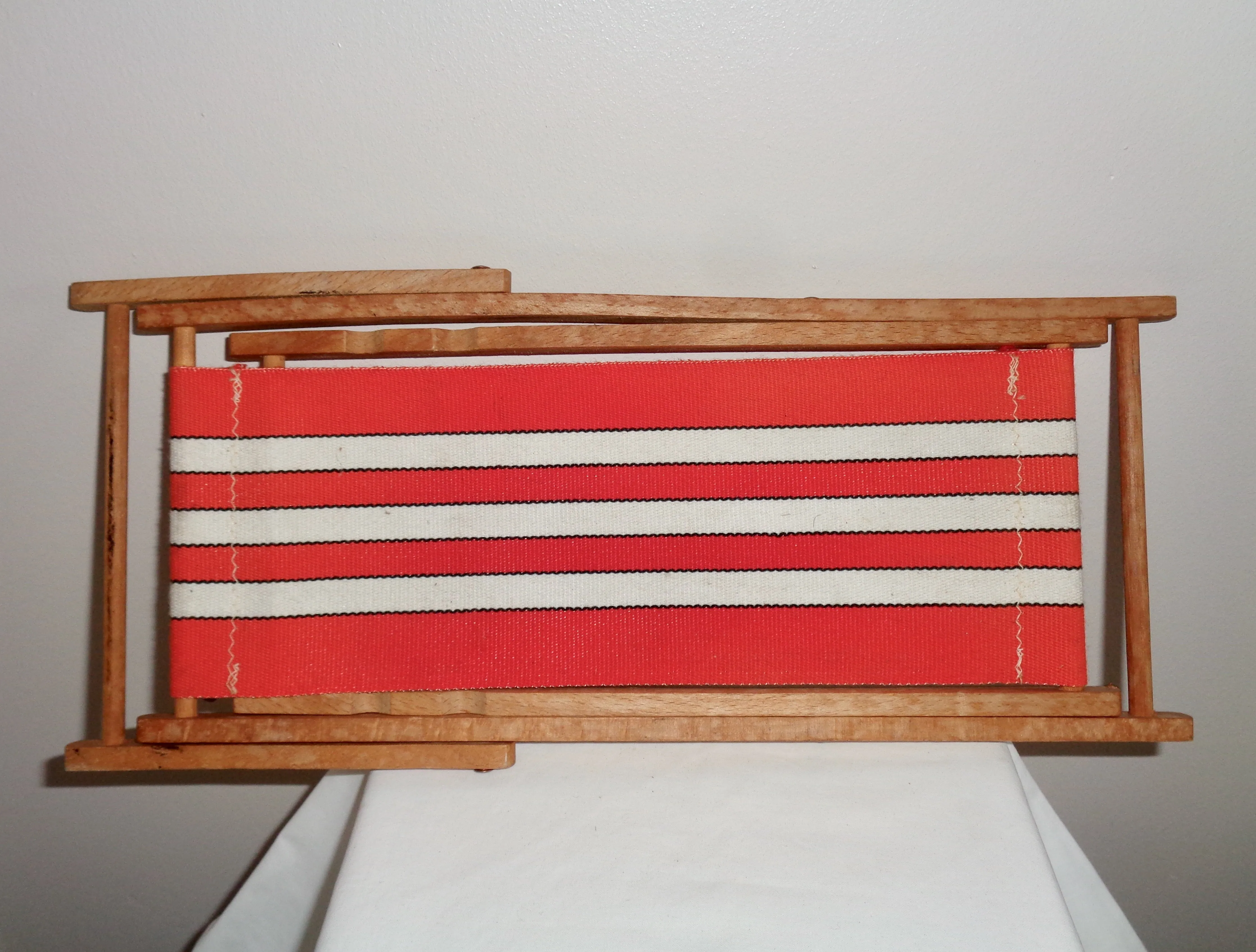 Vintage Miniature Toy Deck Chair Made From Wood & Canvas