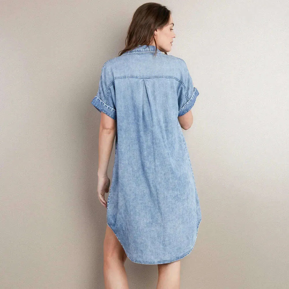 Washlab - Short Sleeve Shirt Dress - Mid Blue