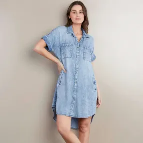 Washlab - Short Sleeve Shirt Dress - Mid Blue