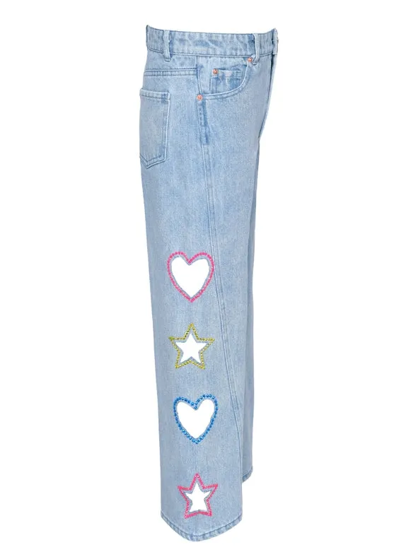 Wide Leg Jeans with Cutout Shapes