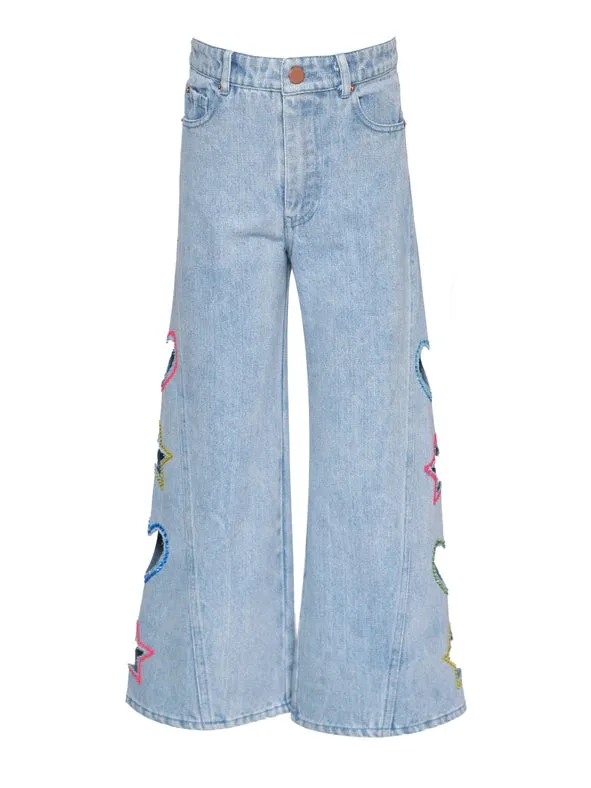 Wide Leg Jeans with Cutout Shapes