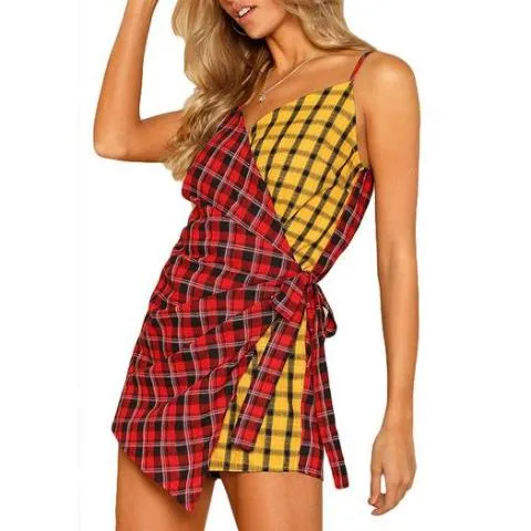 Women Two Tone Plaid Romper - Spaghetti Strap