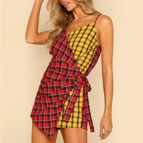 Women Two Tone Plaid Romper - Spaghetti Strap