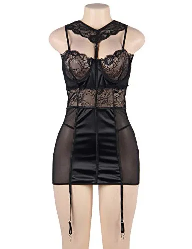 Women's Bodysuit Basques Lingerie Set With Suspenders.